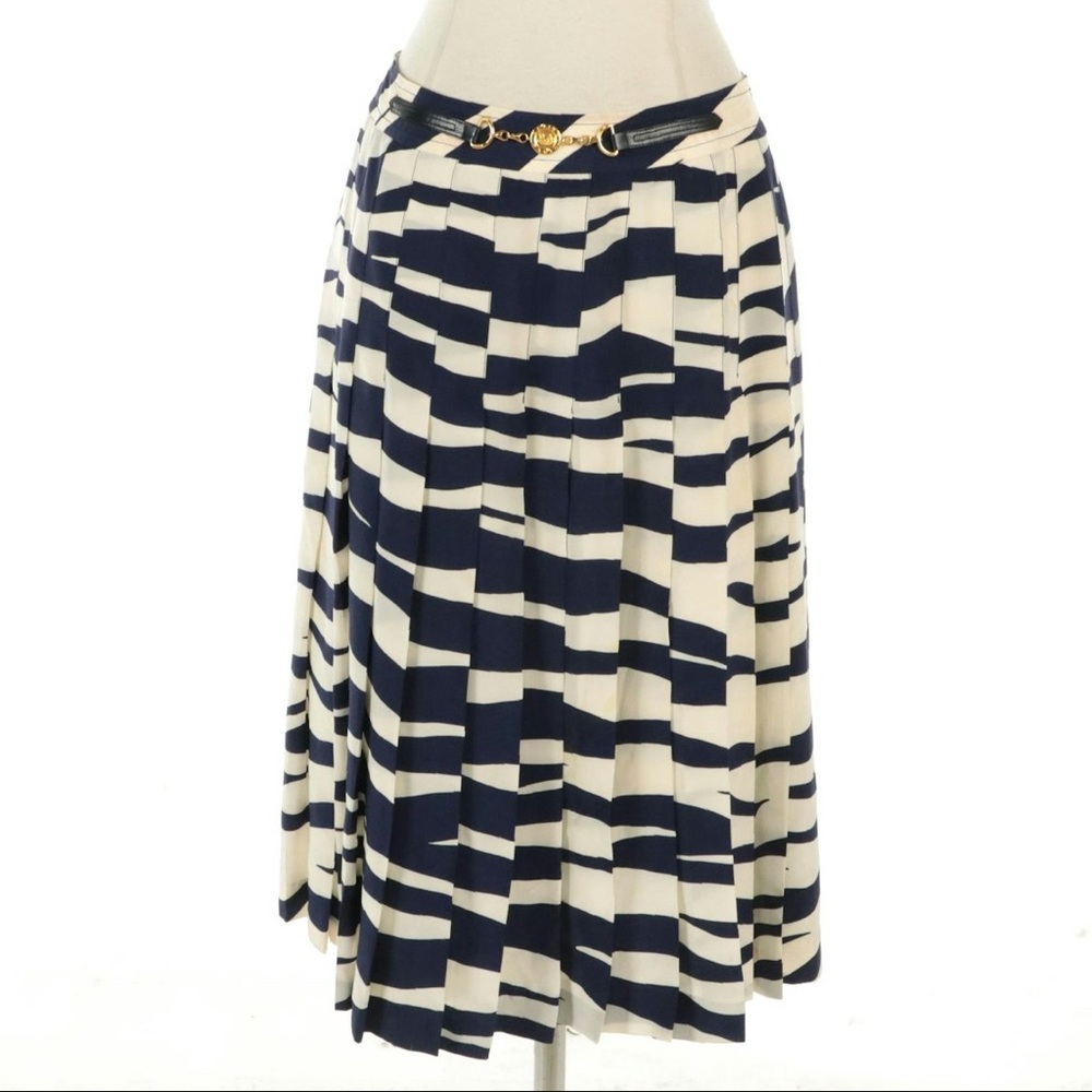 Celine Blue and Cream Midi A-Line Skirt